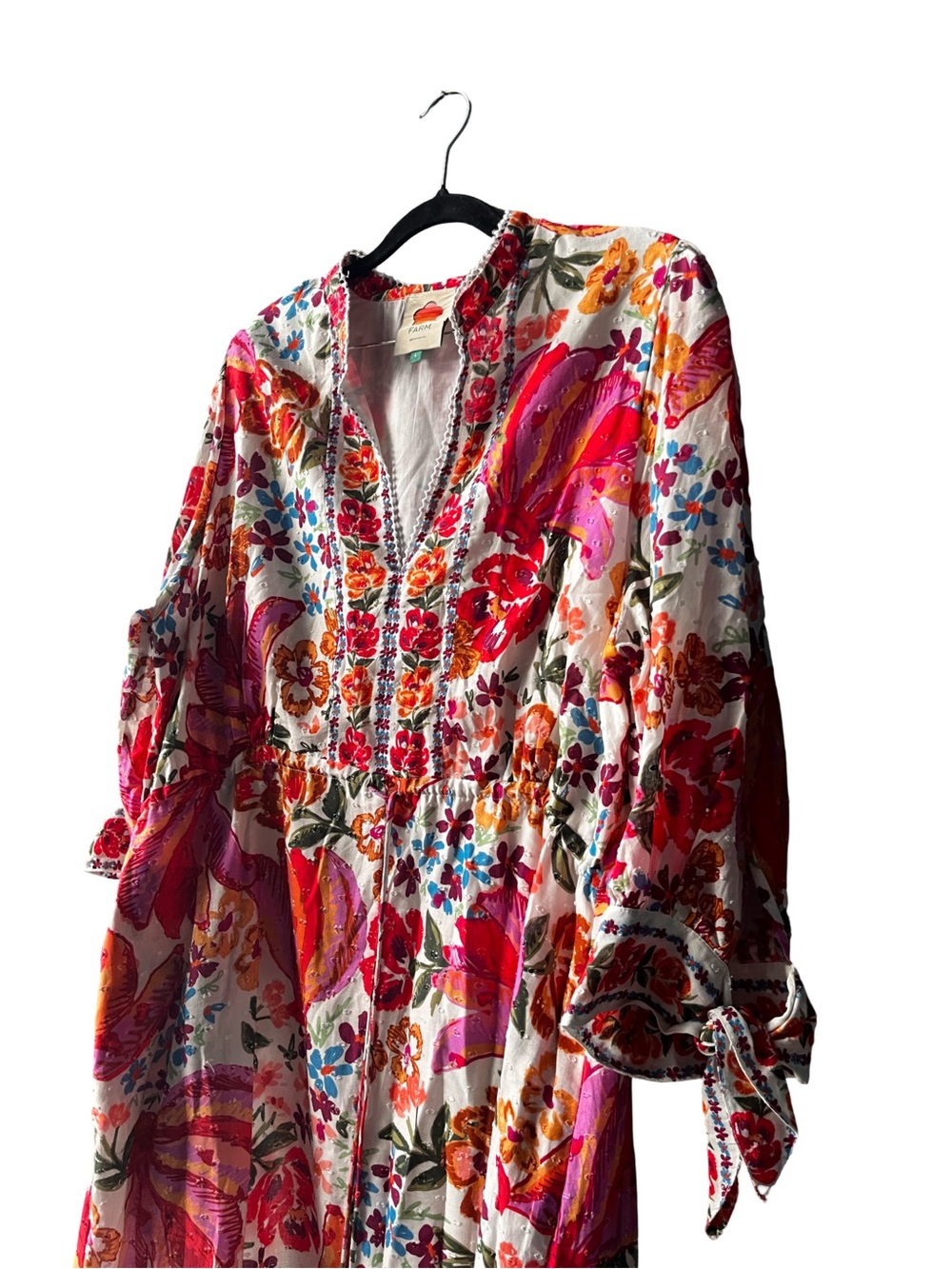 FARM Rio White Maxi Dress with Pink, Orange & Red Floral Motif - Picture 2 of 9
